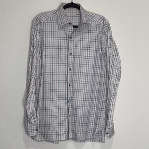 Ermenegildo Zegna Shirt Men’s Size L Plaid Button Long Sleeve 100% Cotton Italy